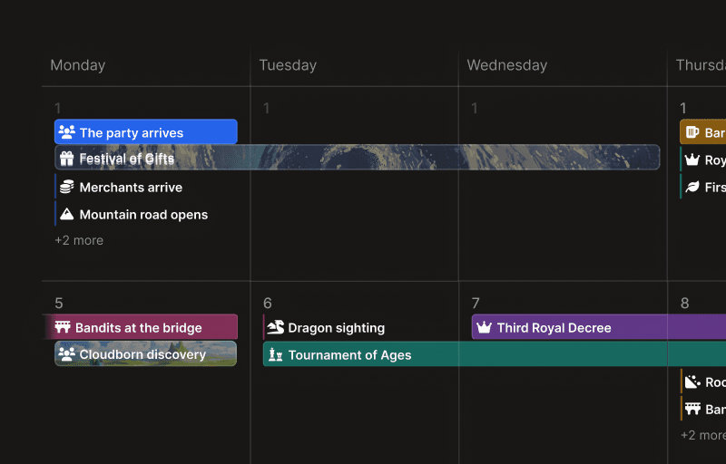 Calendar view for session and event planning